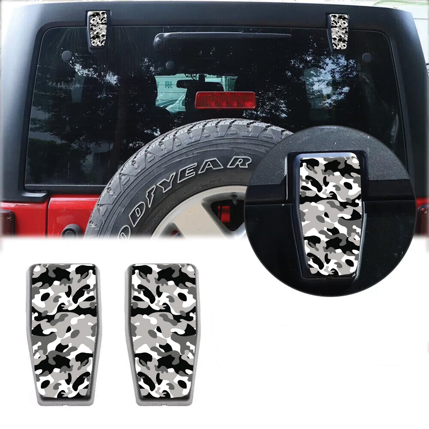 Black and white camo print Rear liftgate hinge overlay decal 13