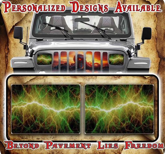Green static eyes decals for YJ or 5x7 headlights