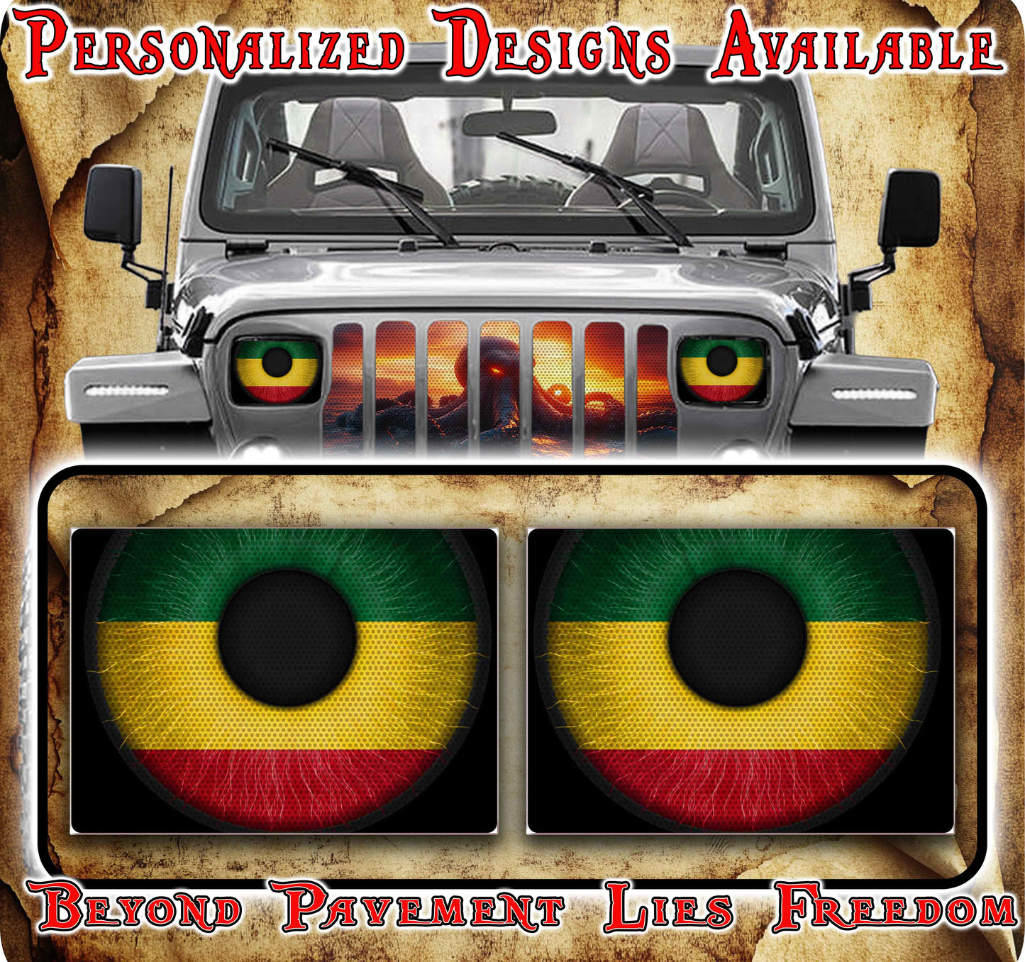 Jamaica eyes decals for YJ or 5x7 headlights