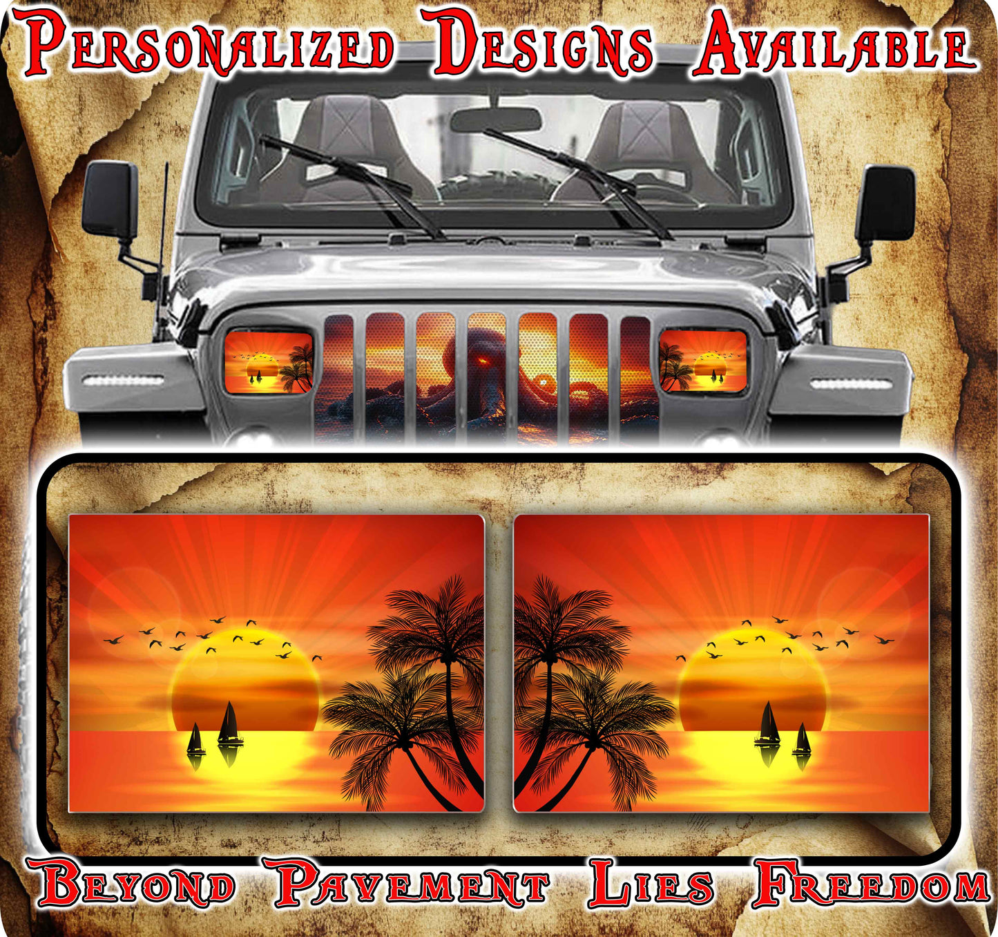 beach Eye decals for YJ or XJ 5x7 headlights