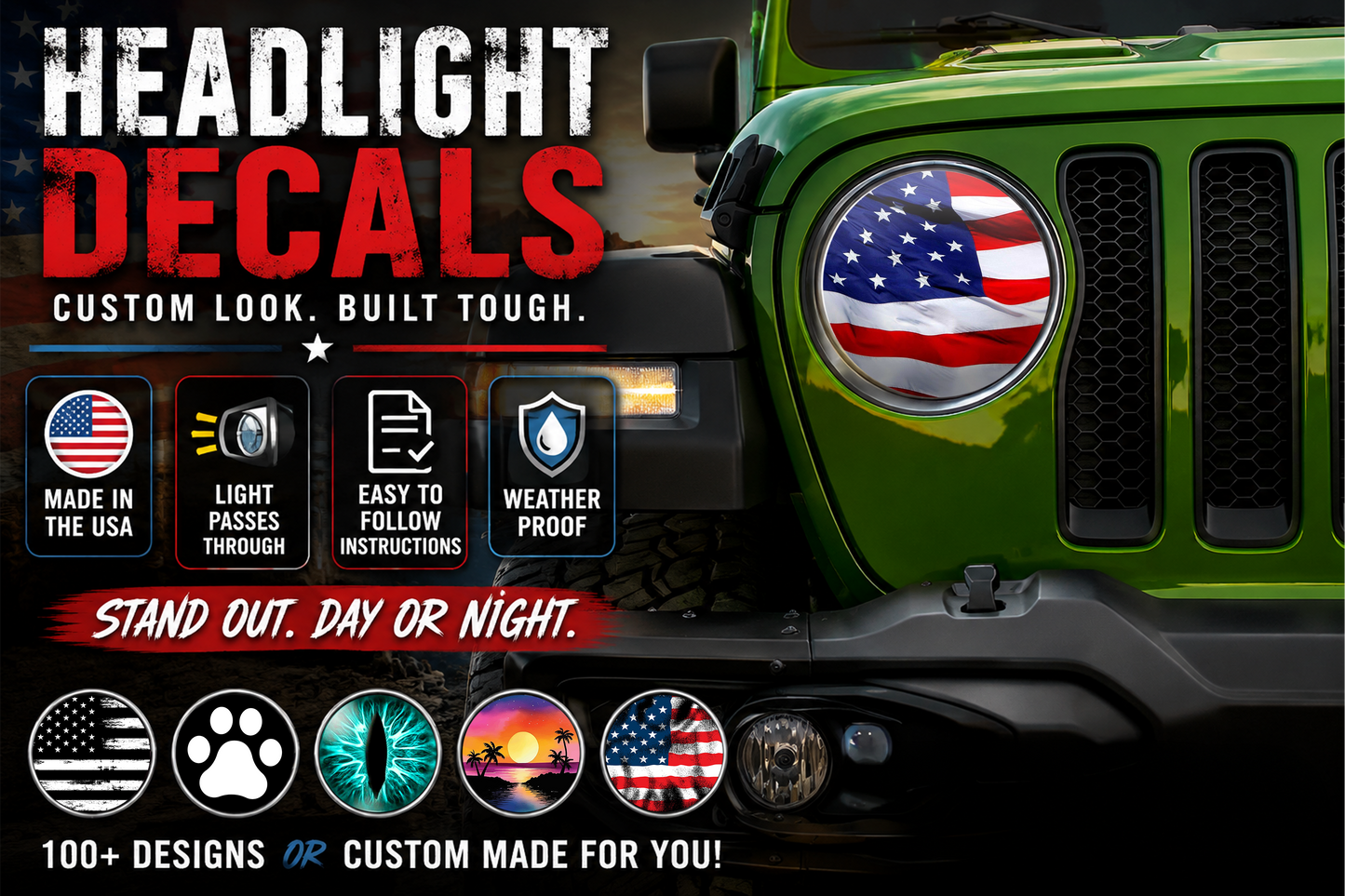 Merica round headlight decals 165