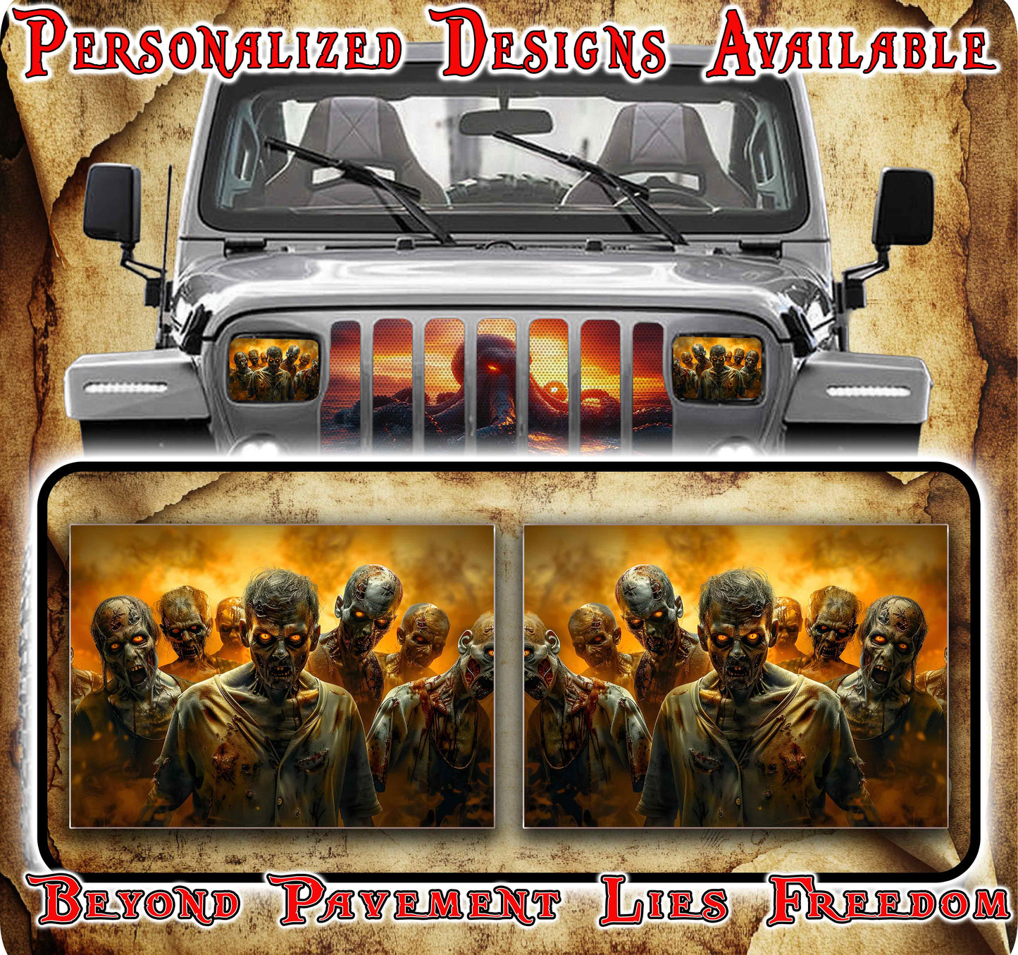 Zombies Eye decals for YJ or XJ 5x7 headlights