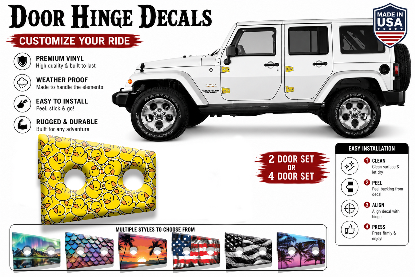 Yellow ducks print Door hinge decals 59