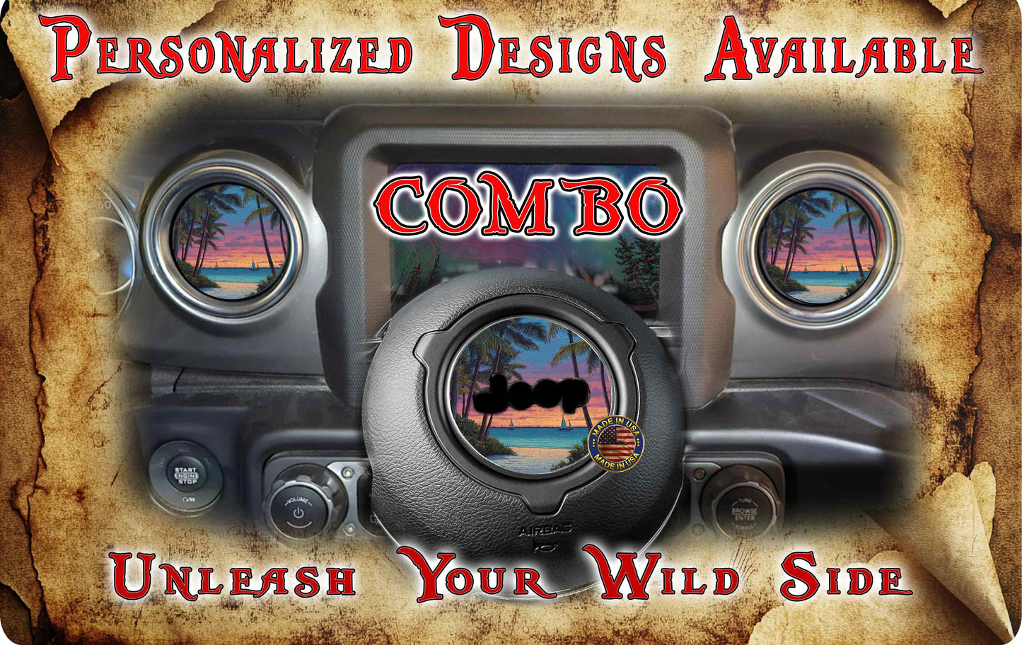 Steering wheel decal beach sailboats