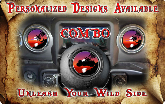 Steering wheel decal beach palm trees