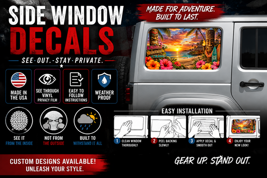Tiki beach Rear quarter window see through graphic. 144