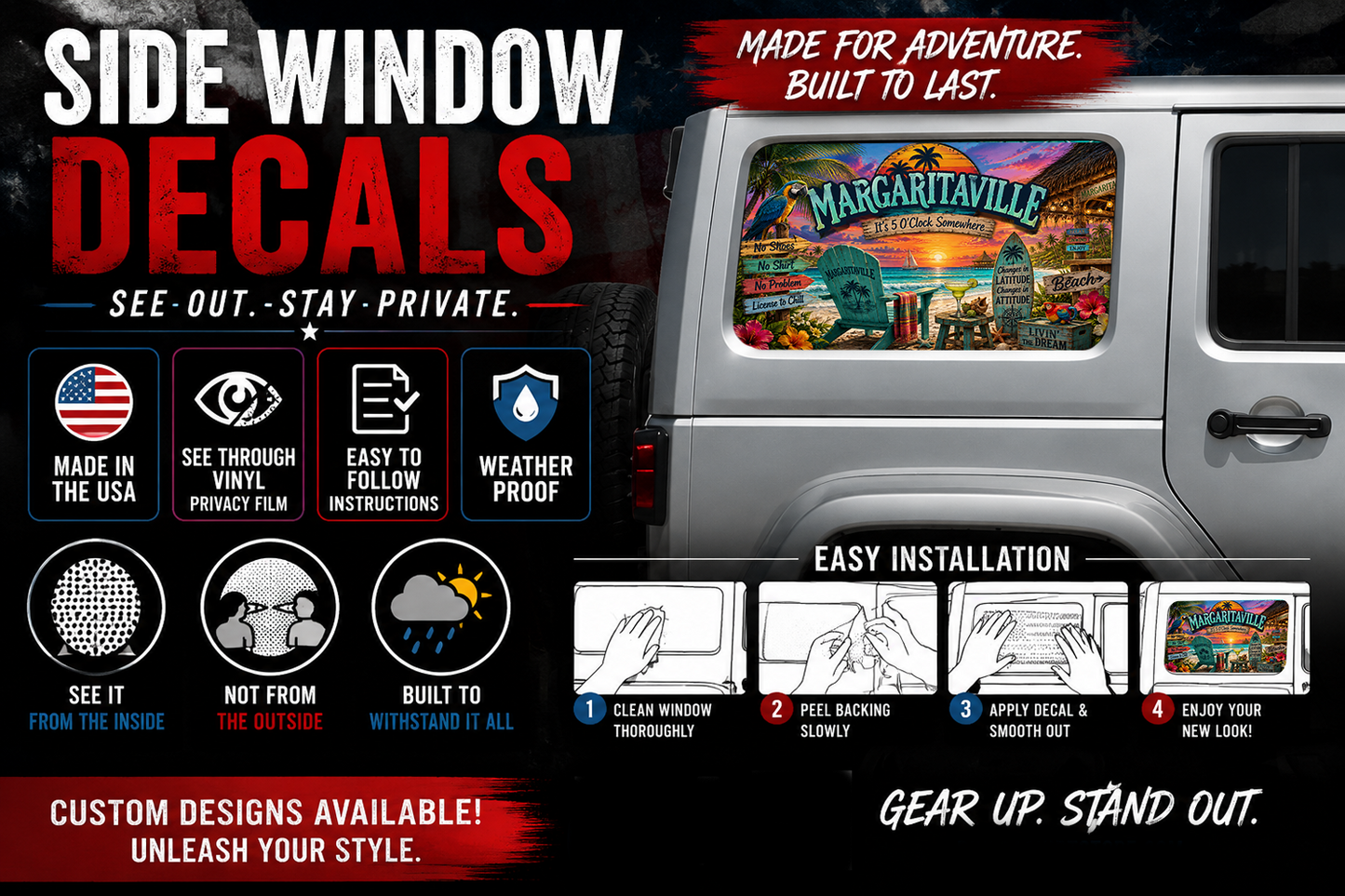 Margaritaville beach Rear quarter window see through graphic. 145