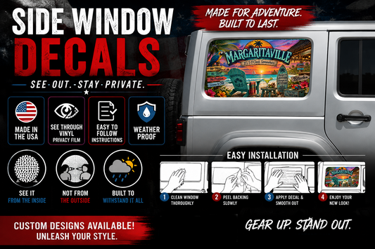 Margaritaville beach Rear quarter window see through graphic. 145