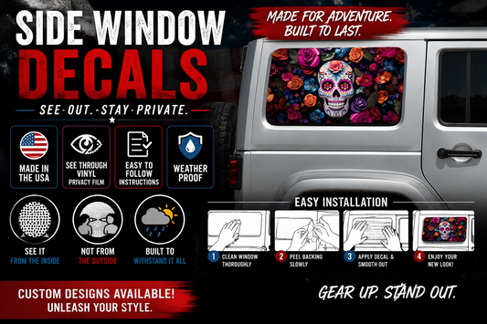Sugar skull Rear quarter window see through graphic.