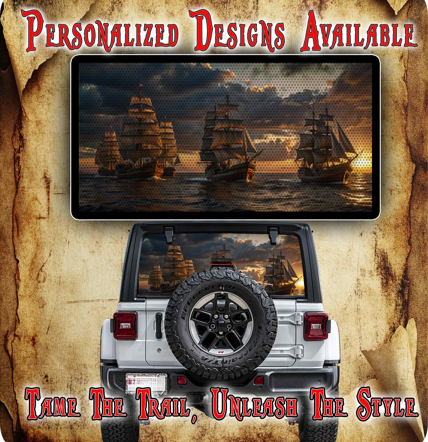 Pirate ship Rear window see through graphic.