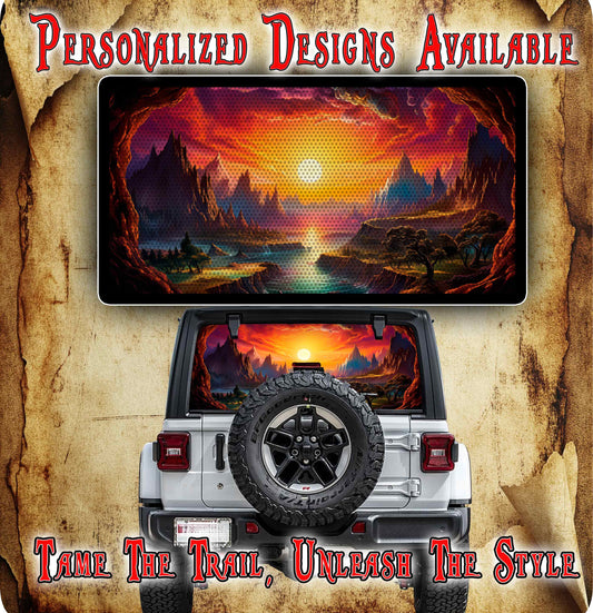 Fantasy landscape Rear window see through graphic.