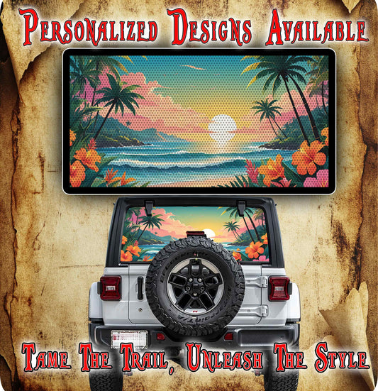 Beach sunrise Rear window see through graphic.