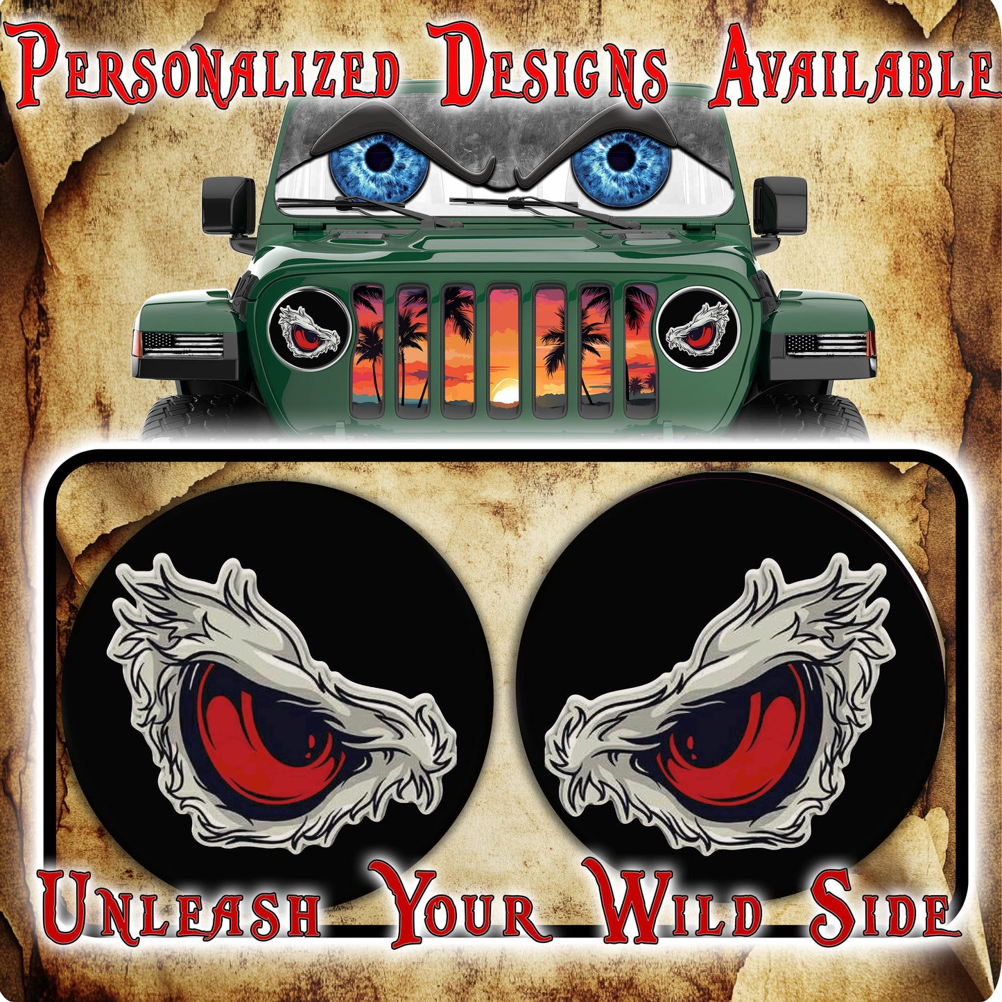 Red eye hawk headlight decal 100