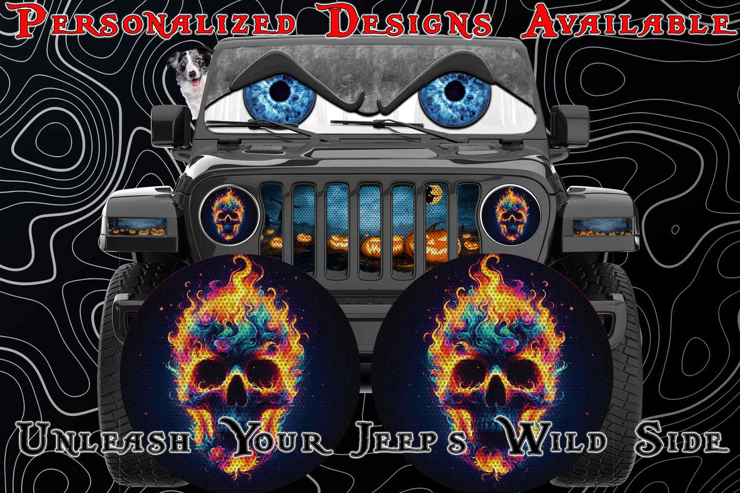 Fire skull on fire headlight decal