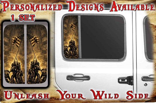 Side door window decal Raising the flag 108