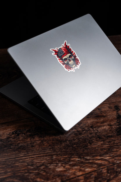 Skull with flag headband window sticker