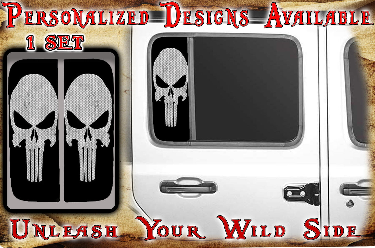 Side door window decal Raising the Punisher skull 120