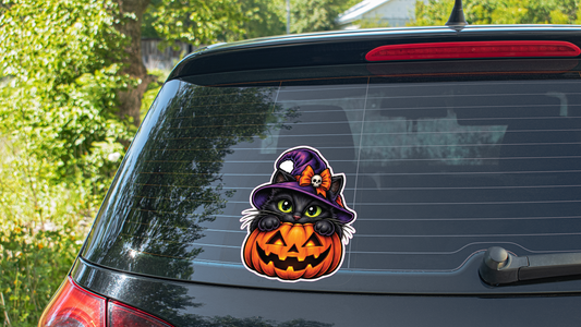 Jack o lantern with black witch cat 12 decal hunt