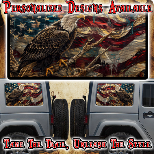 American flag and Eagle Rear quarter window see through graphic.