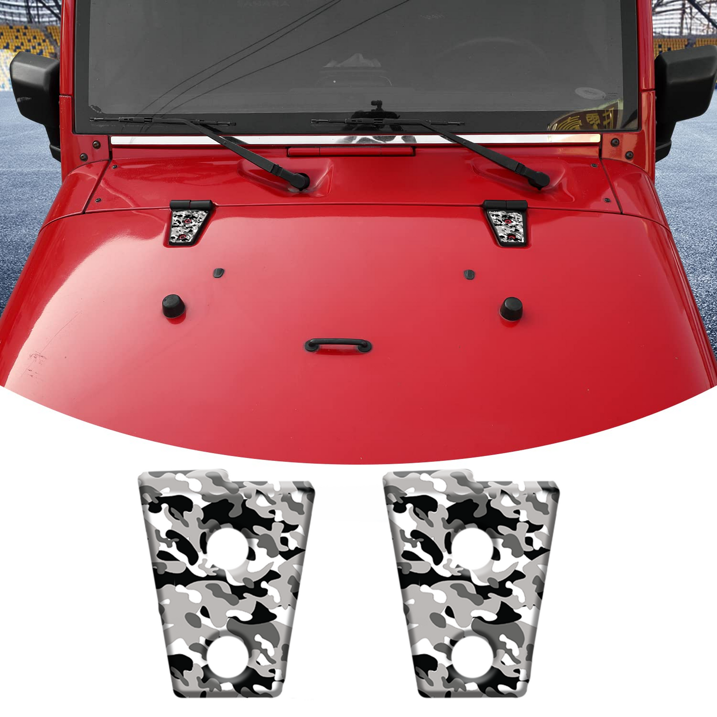 Camo print hood hinge overlay decals 13