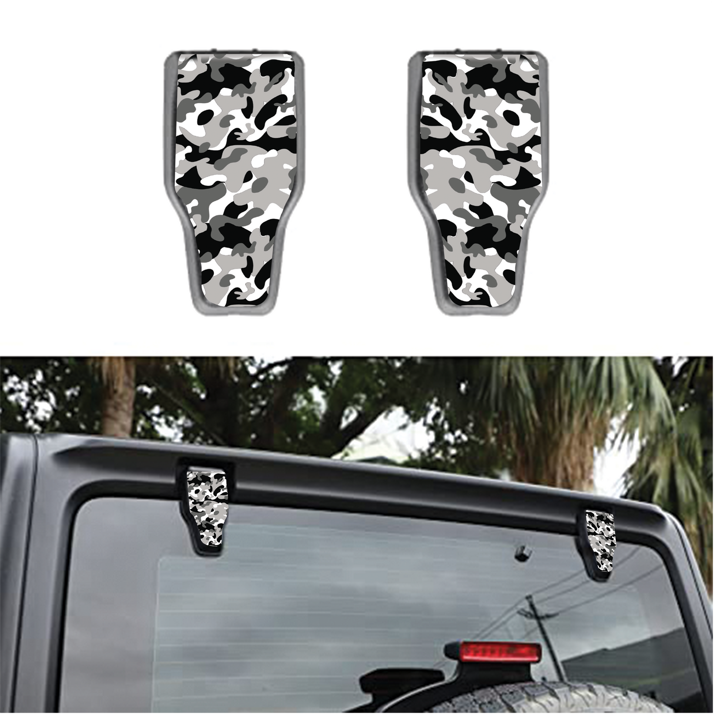 Black and white camo print Rear liftgate hinge overlay decal 13