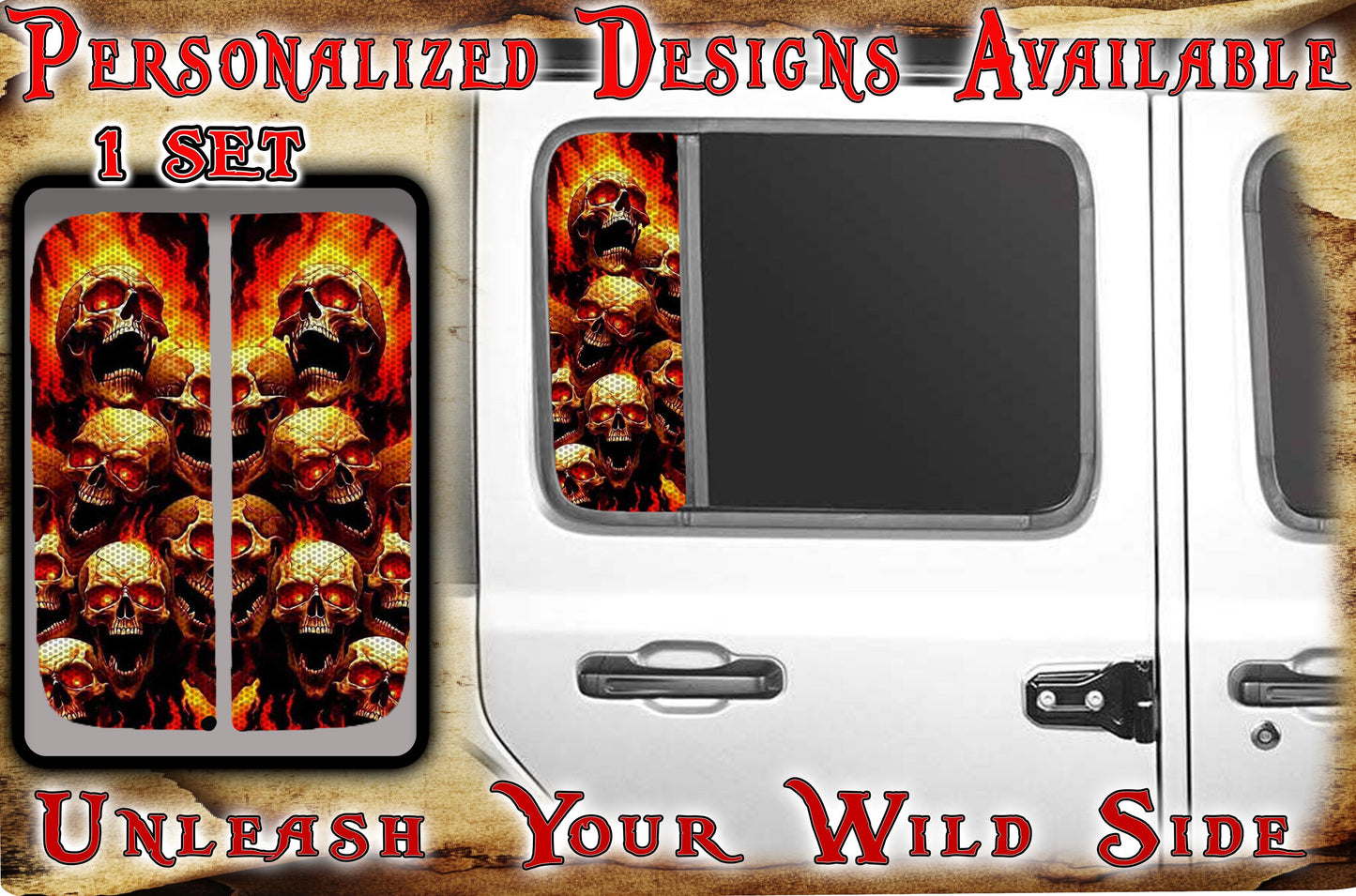 Side door window Flaming skulls 146