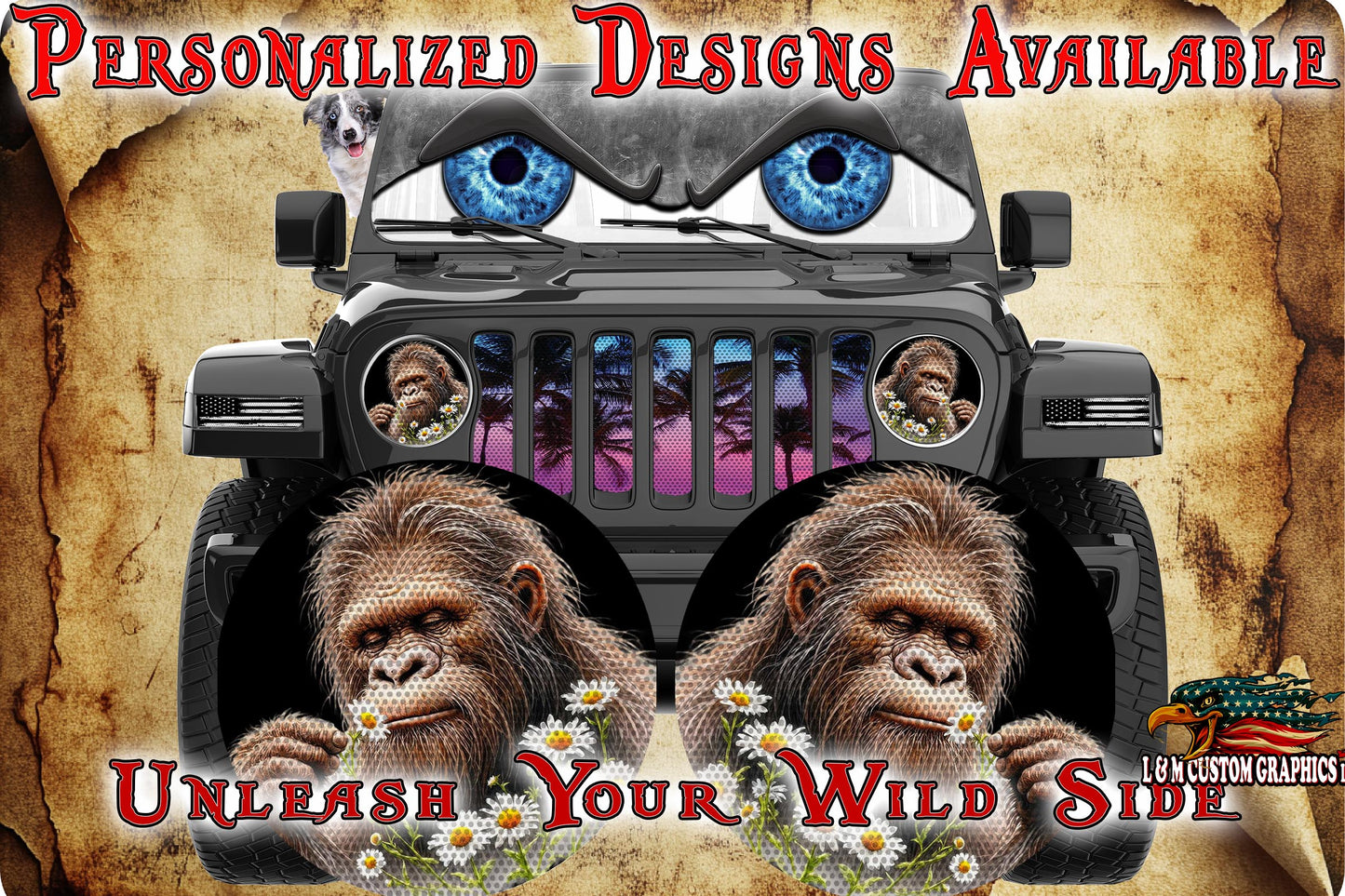 Bigfoot flowers round headlight decals 154