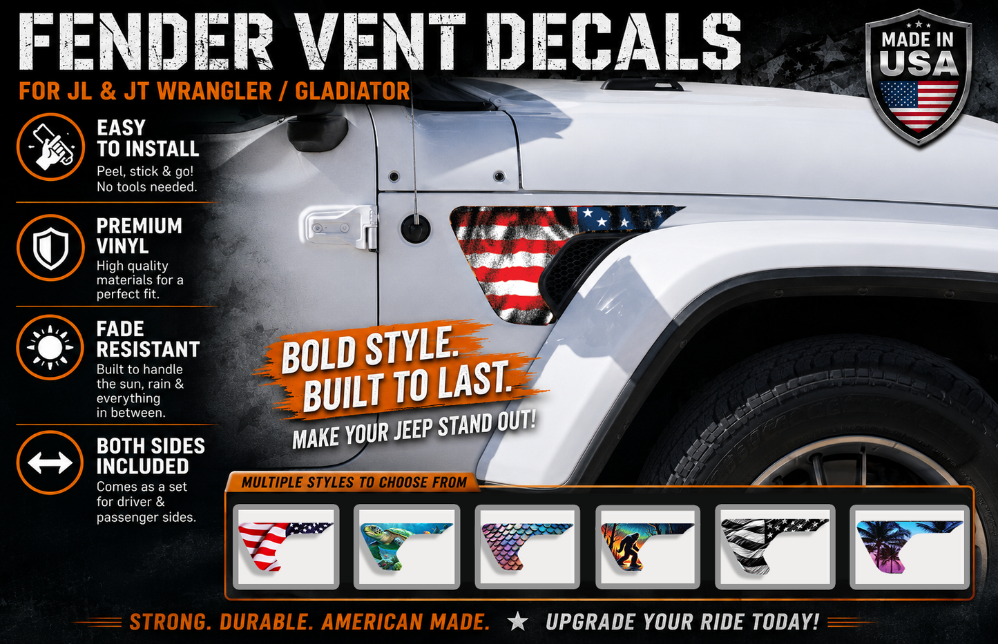 fender vent for the JL or JT 2018 or newer The American flag 157