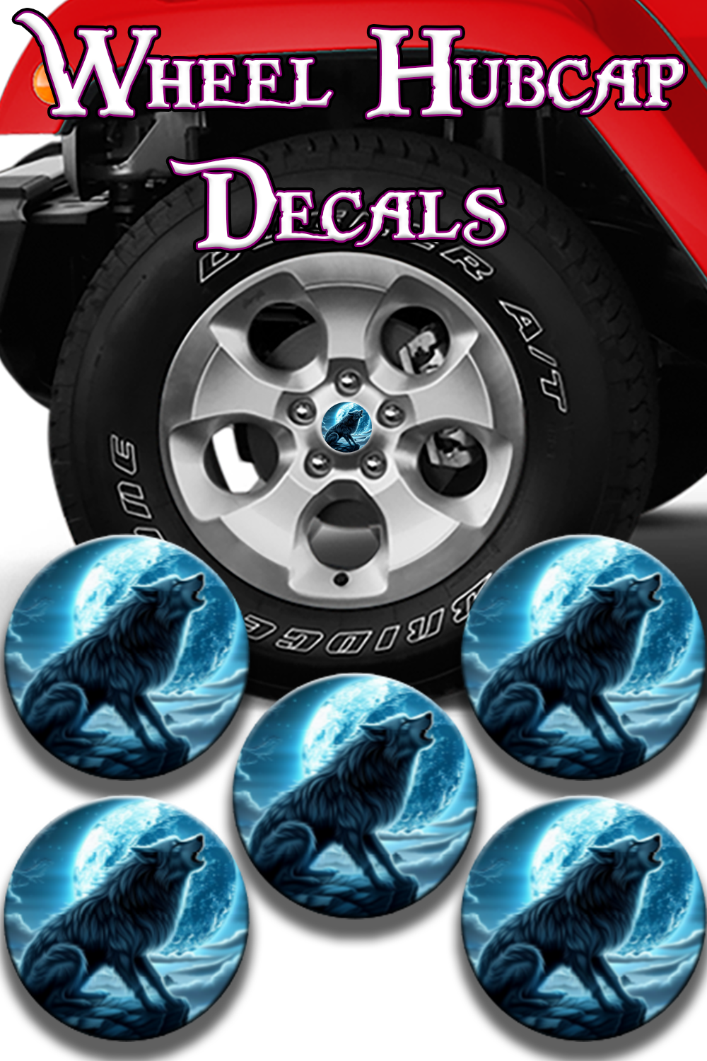 Blue wolf design Hub cap decal 15