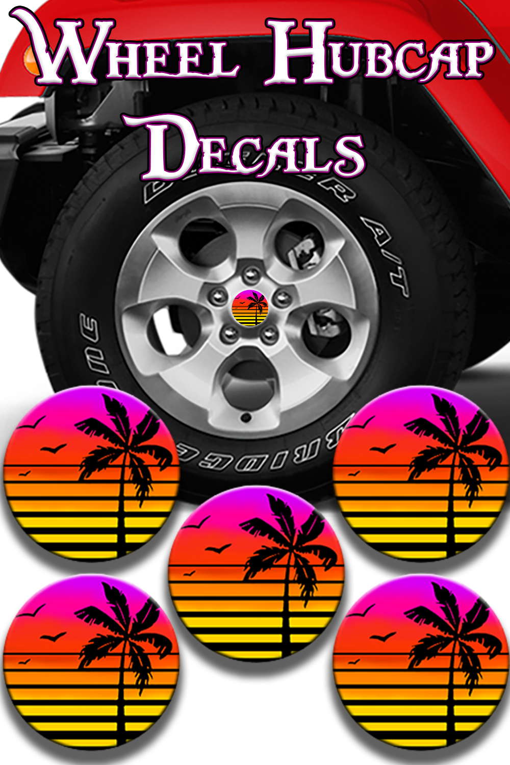 Sunset palm design Hub cap decal 16