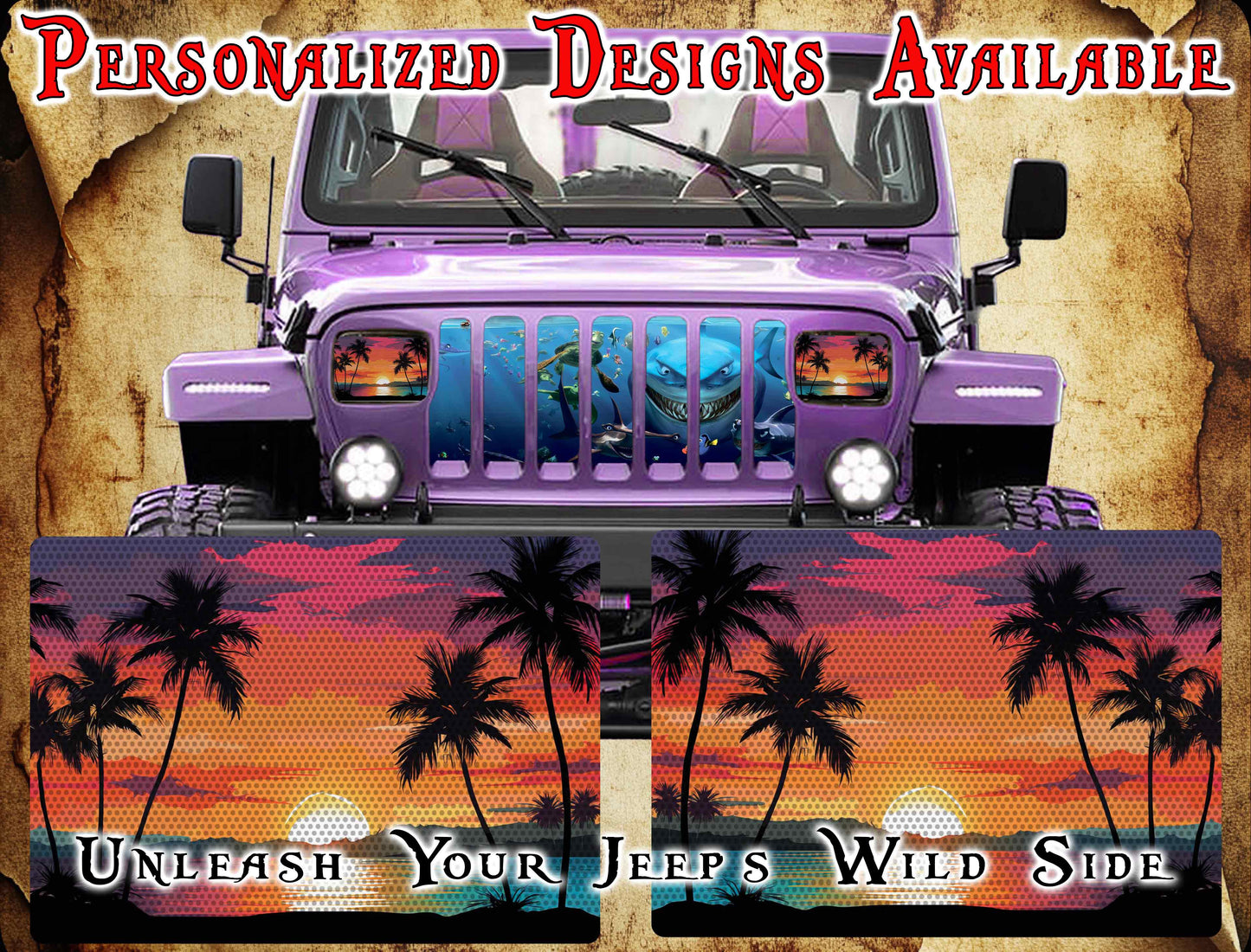 Beach Eye decals for YJ or 5x7 headlights