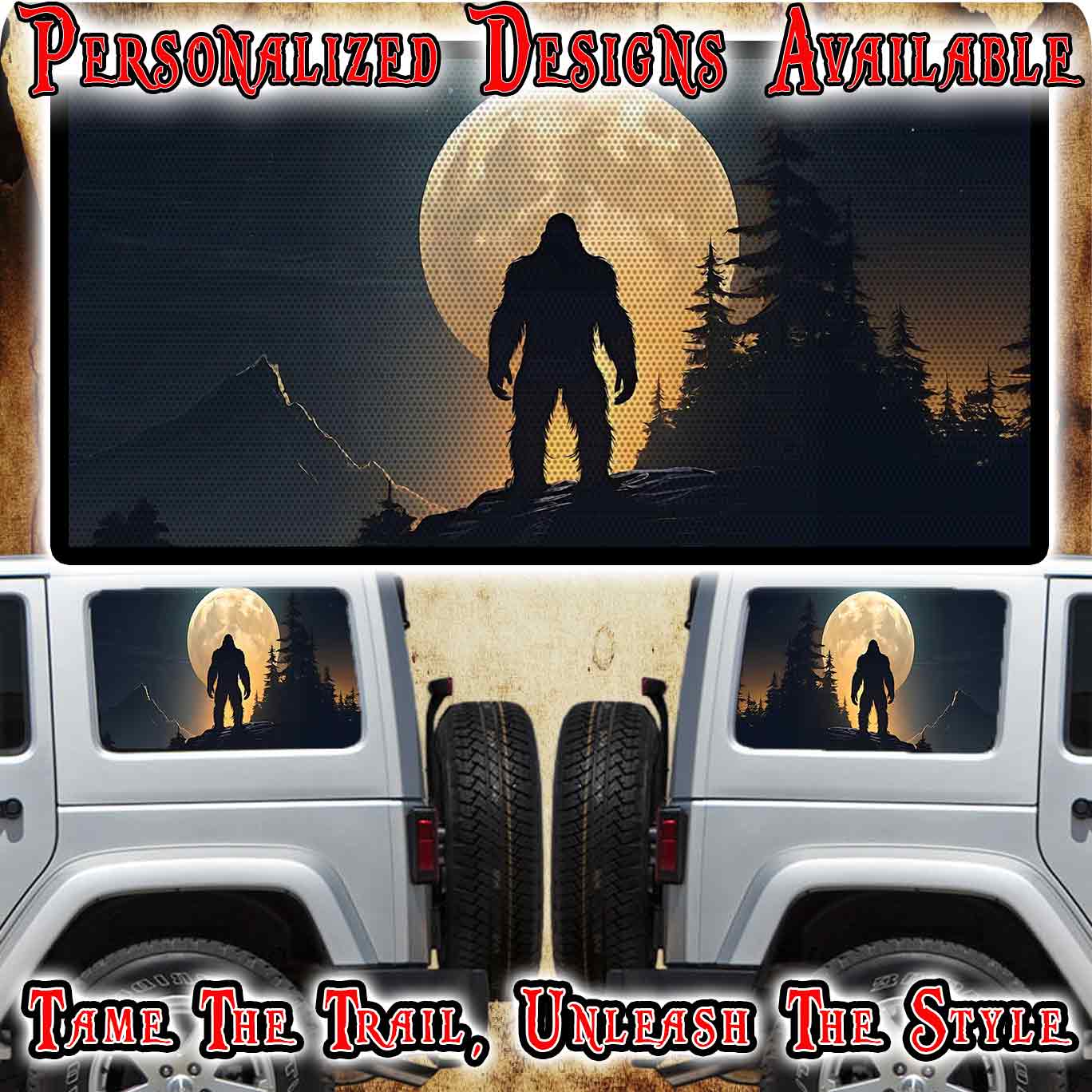 Bigfoot Rear quarter window see through graphic.