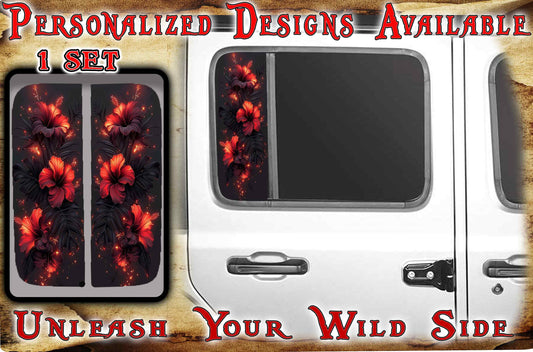 Red flowers Side door window  203