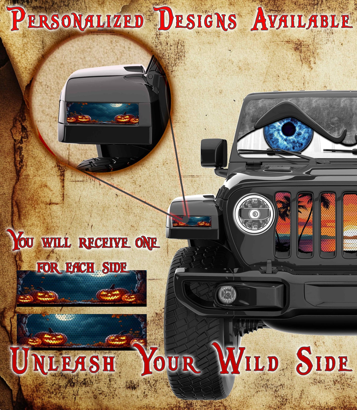 Pumpkin Patch under the moon Jl and Gladiator Turn signal decal.