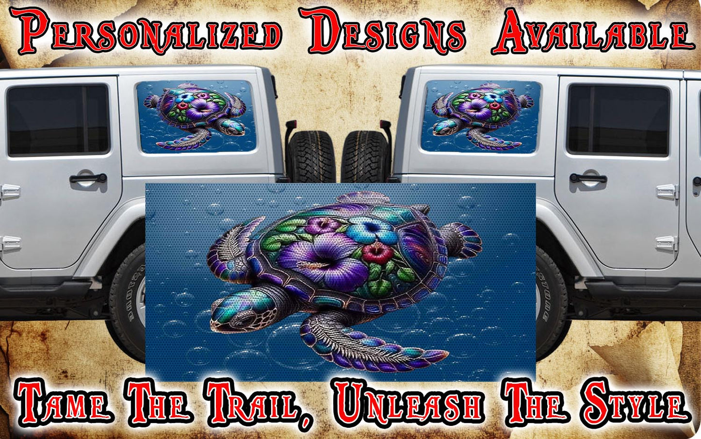 Sea Turtle Rear quarter window see through graphic.