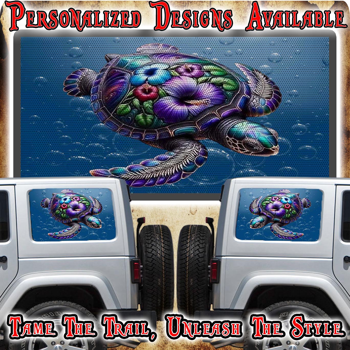 Sea Turtle Rear quarter window see through graphic.