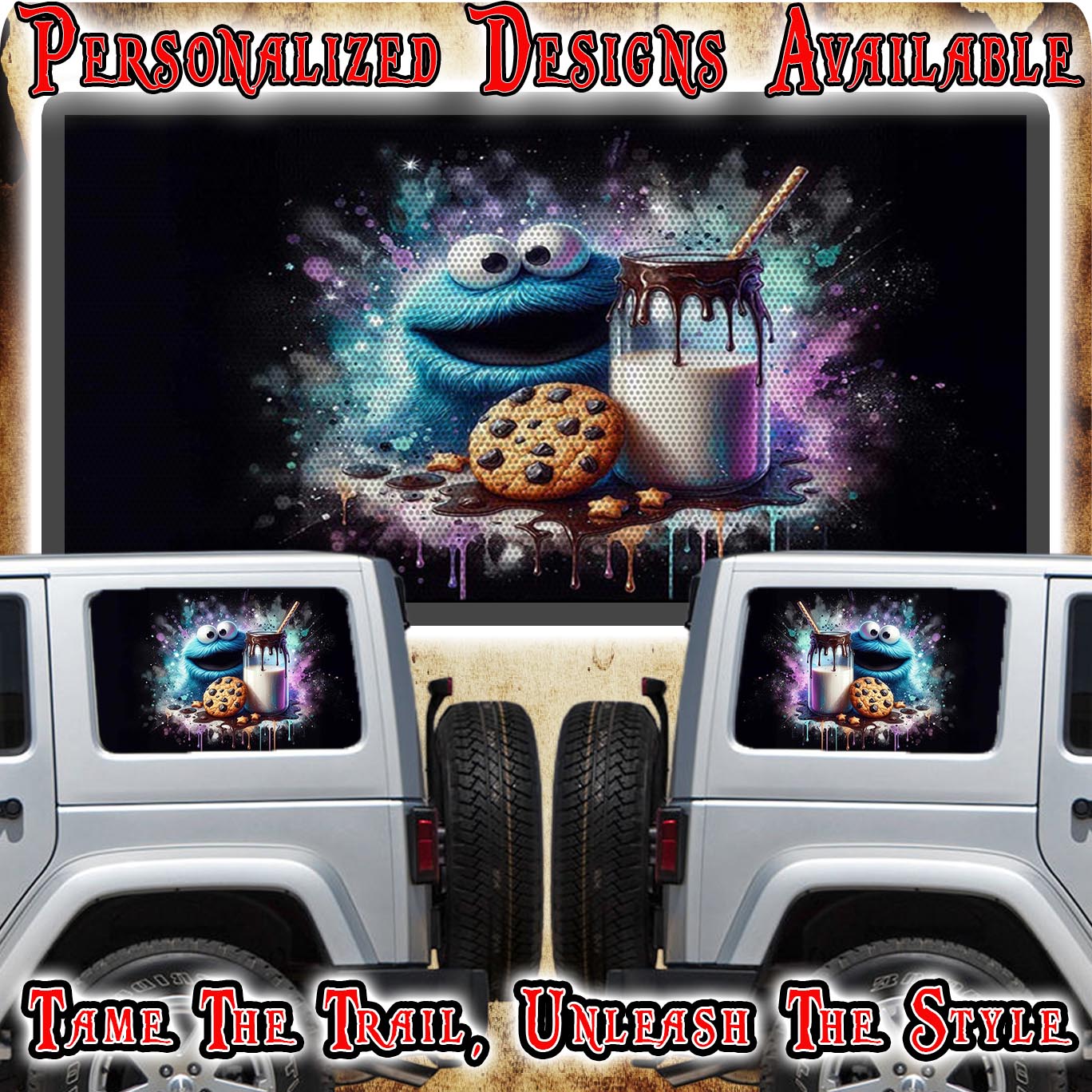 Cookies Rear quarter window see through graphic.