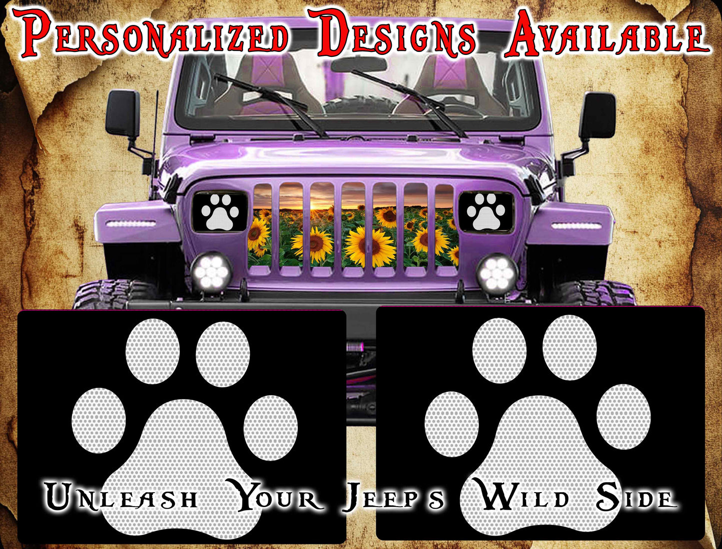 White paw print decals for YJ or 5x7 headlights