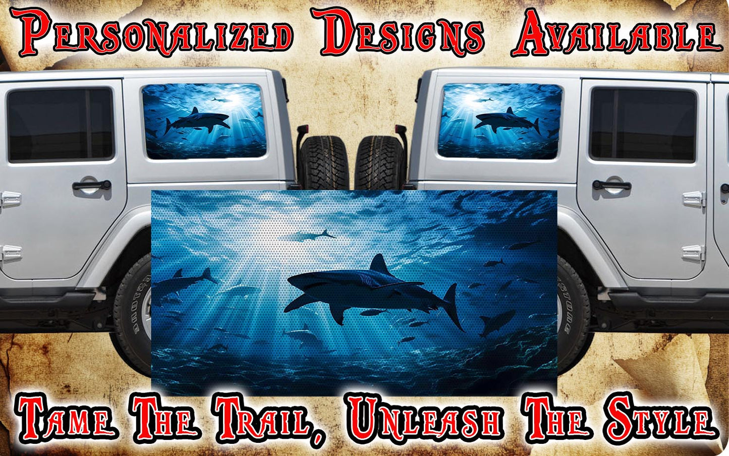 Sharks Rear quarter window see through graphic.