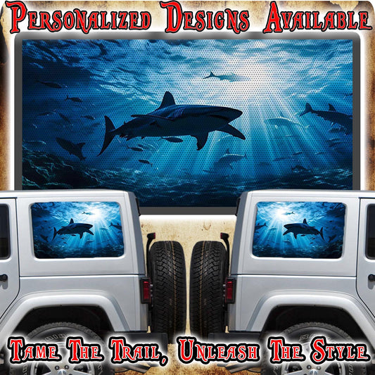 Sharks Rear quarter window see through graphic.