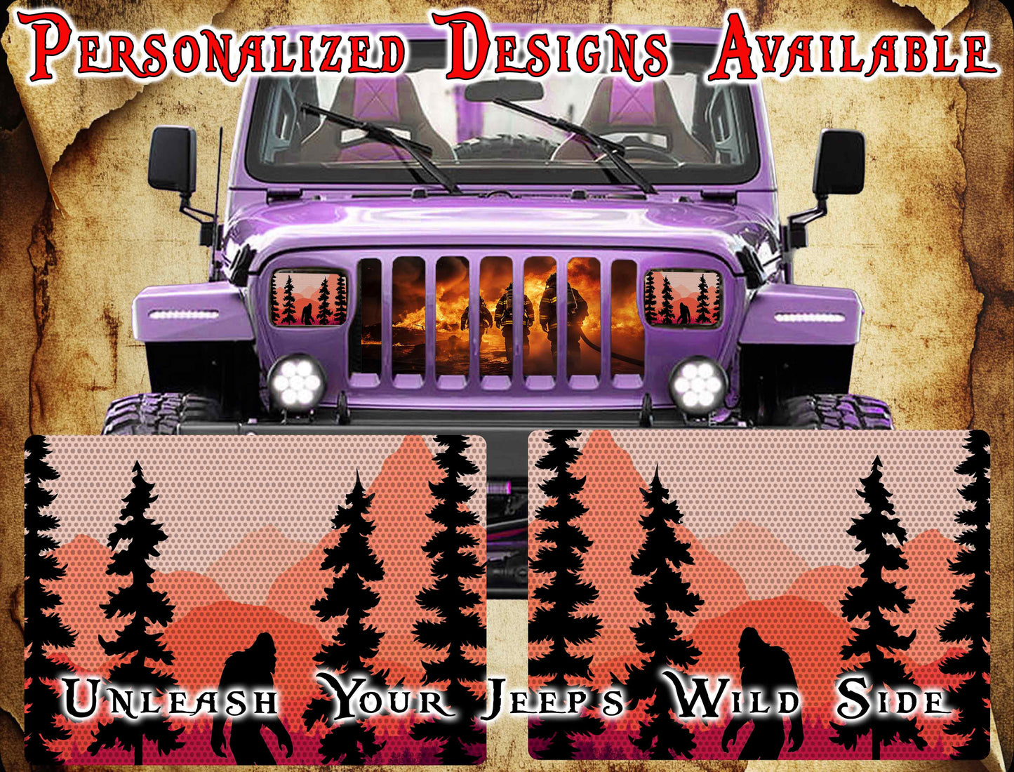 Squatch decals for YJ or 5x7 headlights