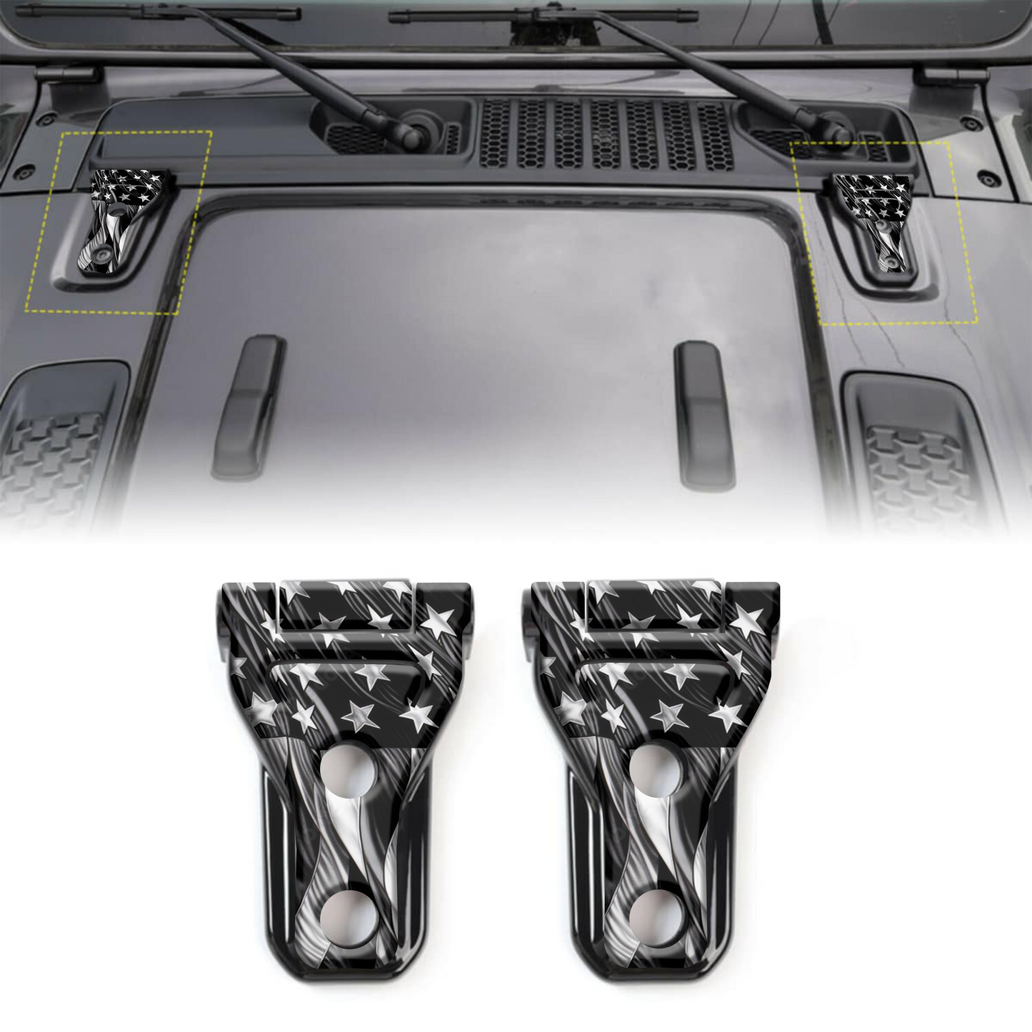 Black and white American flag hood hinge decals 2