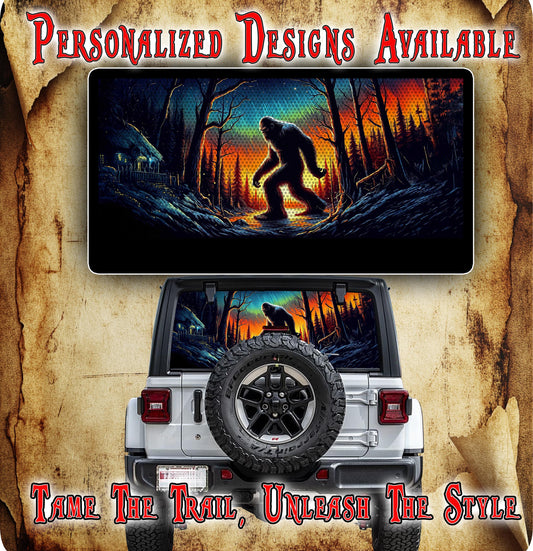 Bigfoot cabin rear window see through graphic.