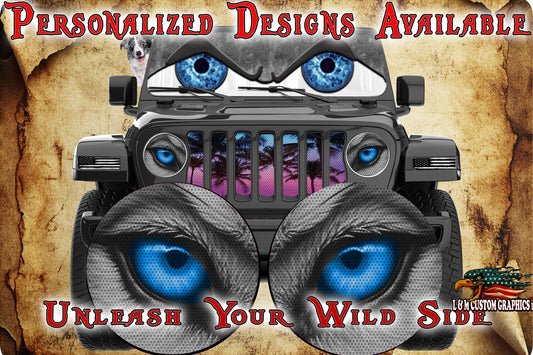 Blue wolf eye for a round beast headlight decal. 30