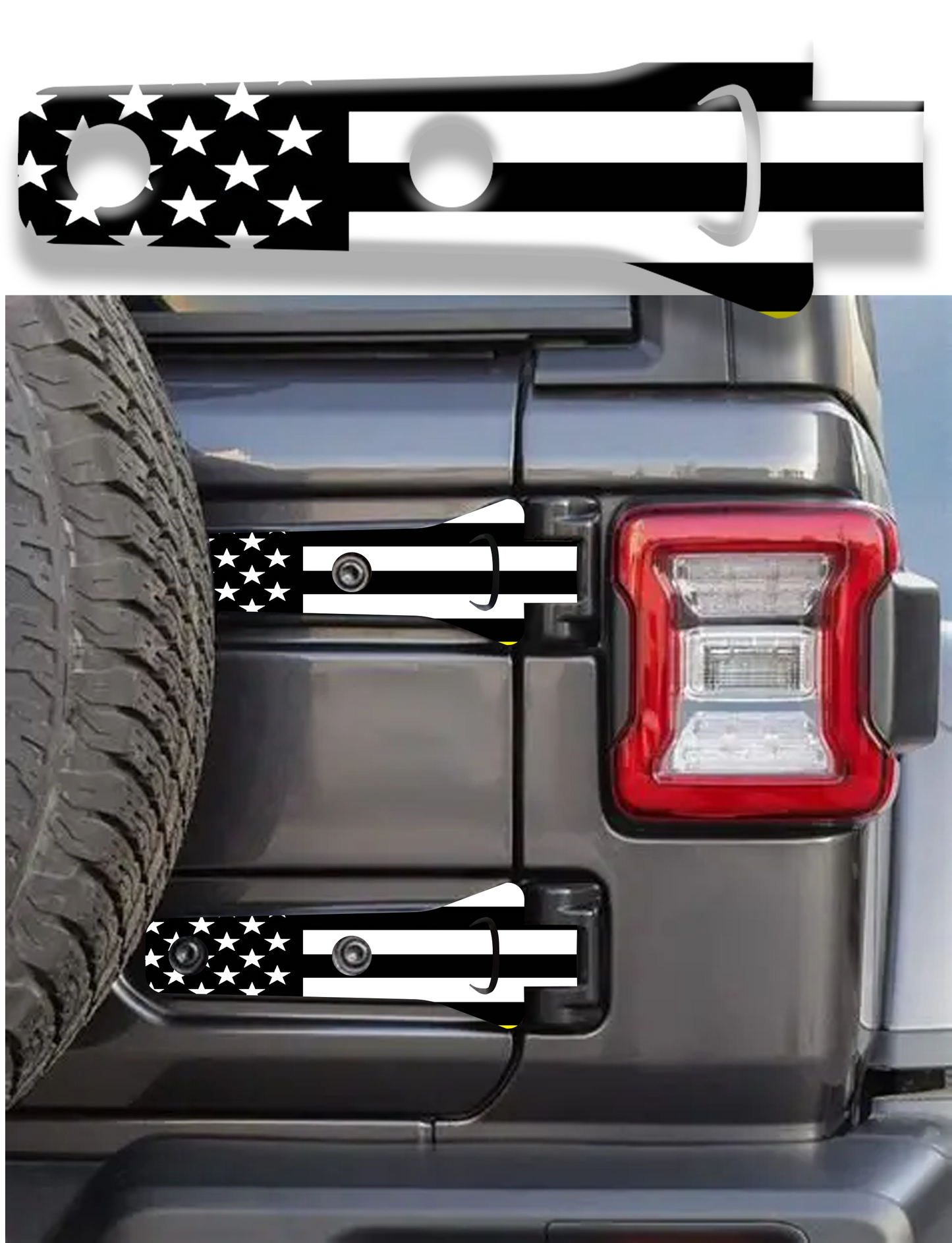 black and white flag Rear gate hinge decal  33