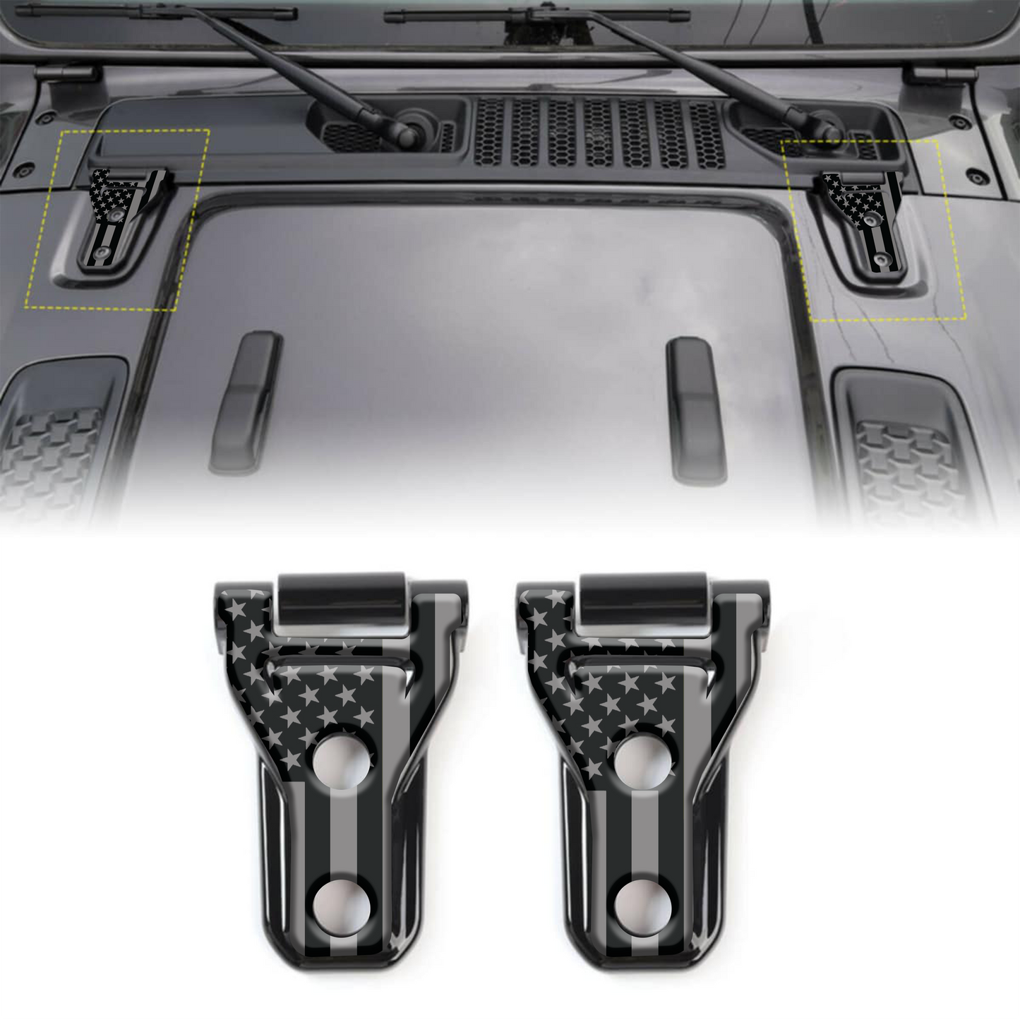 American flag black and gray hood hinge overlay decals 36