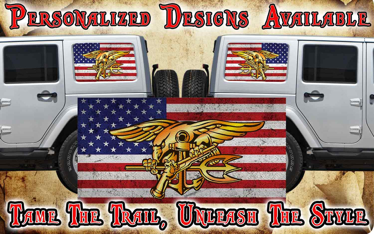 American flag Rear quarter window see through graphic.