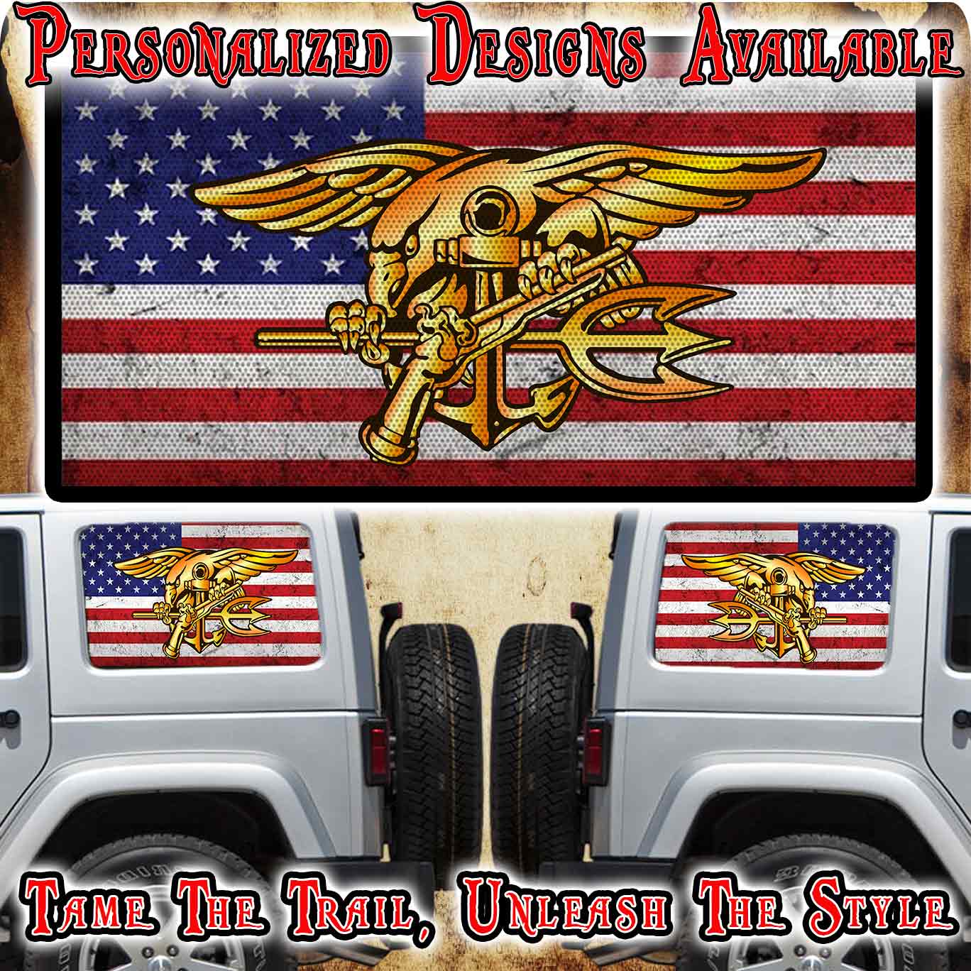 American flag Rear quarter window see through graphic.