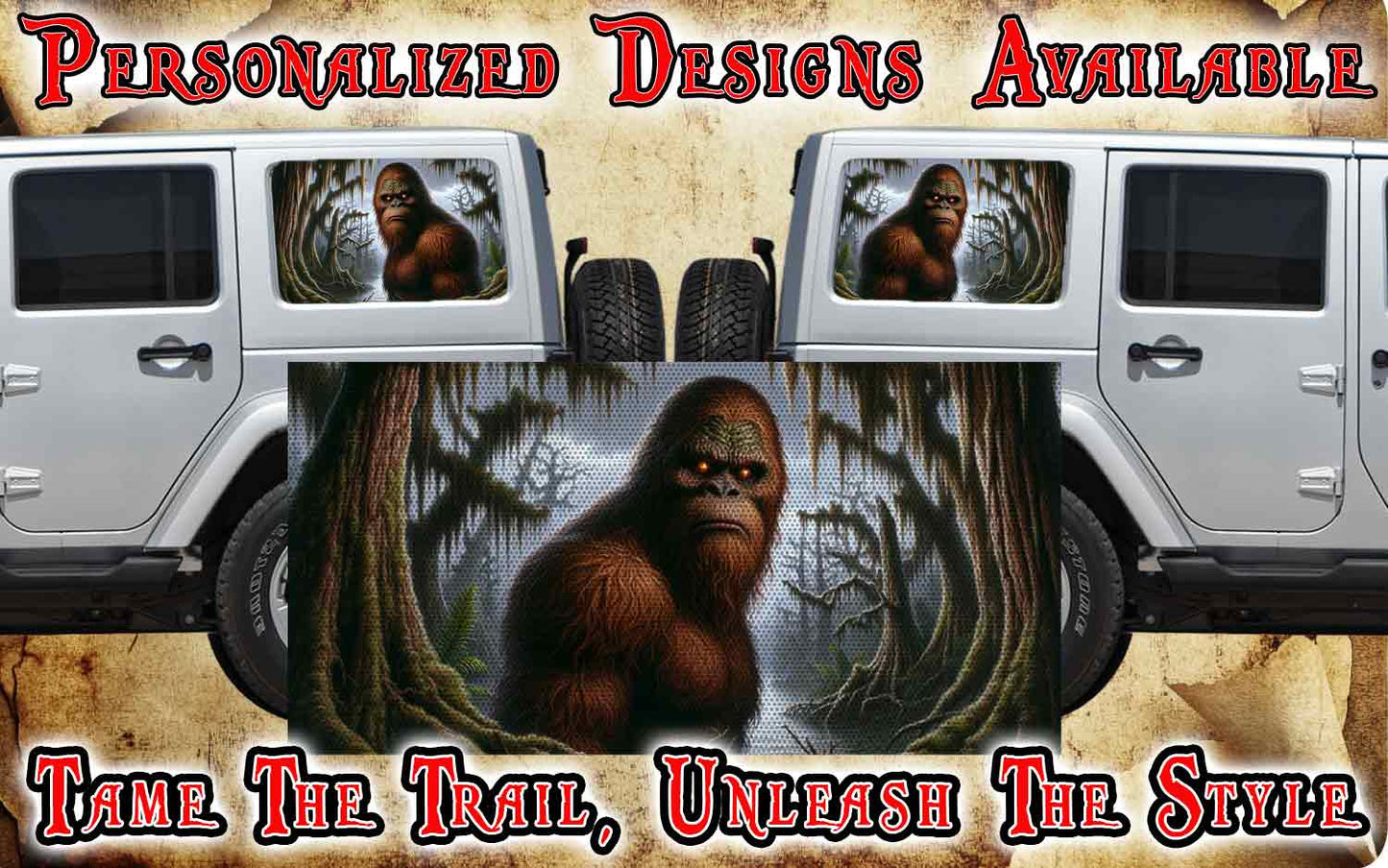 Bigfoot Rear quarter window see through graphic.