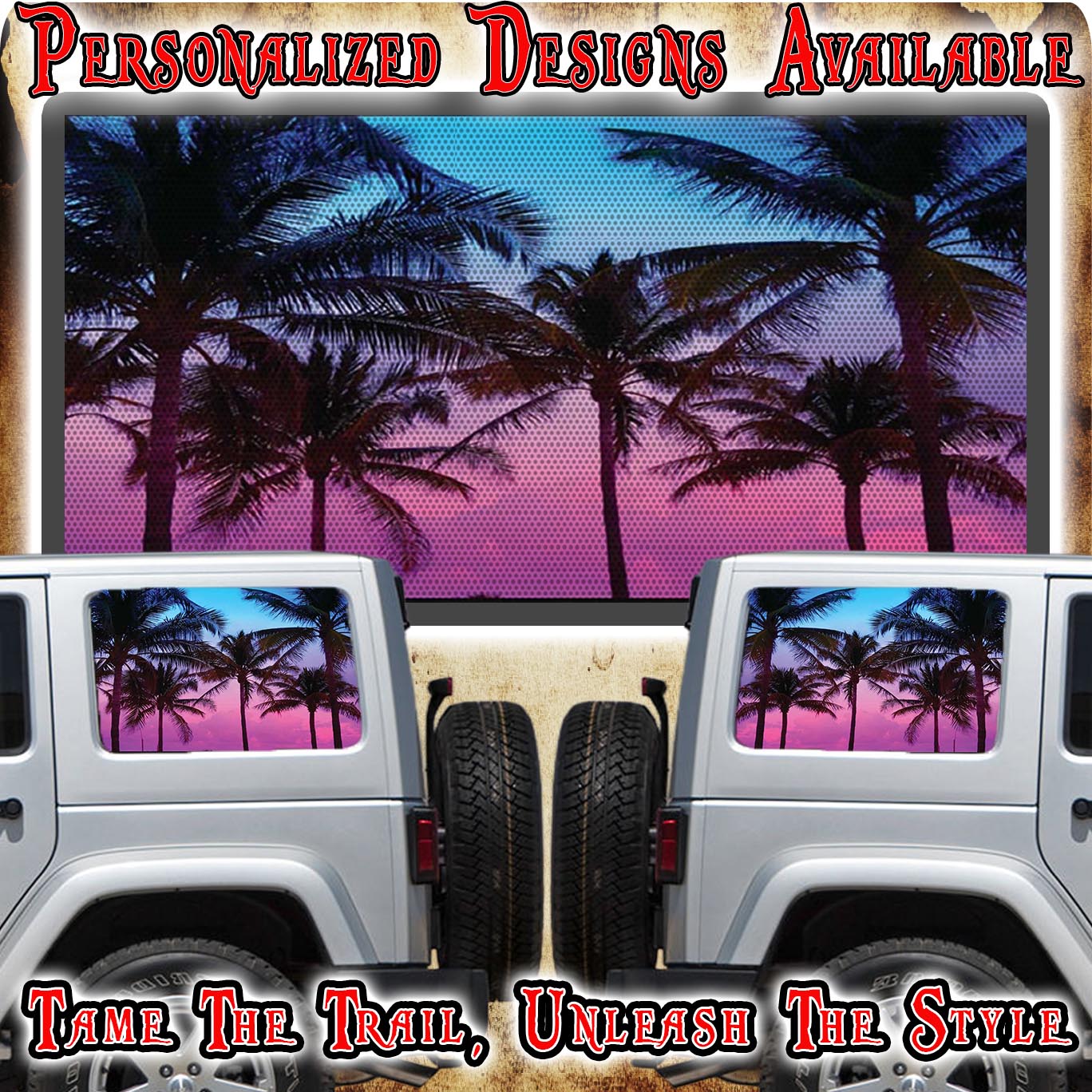 Island Palms Rear quarter window see through graphic.